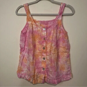 100% Linen Summer Tie Dye Square Neckline Tank Top